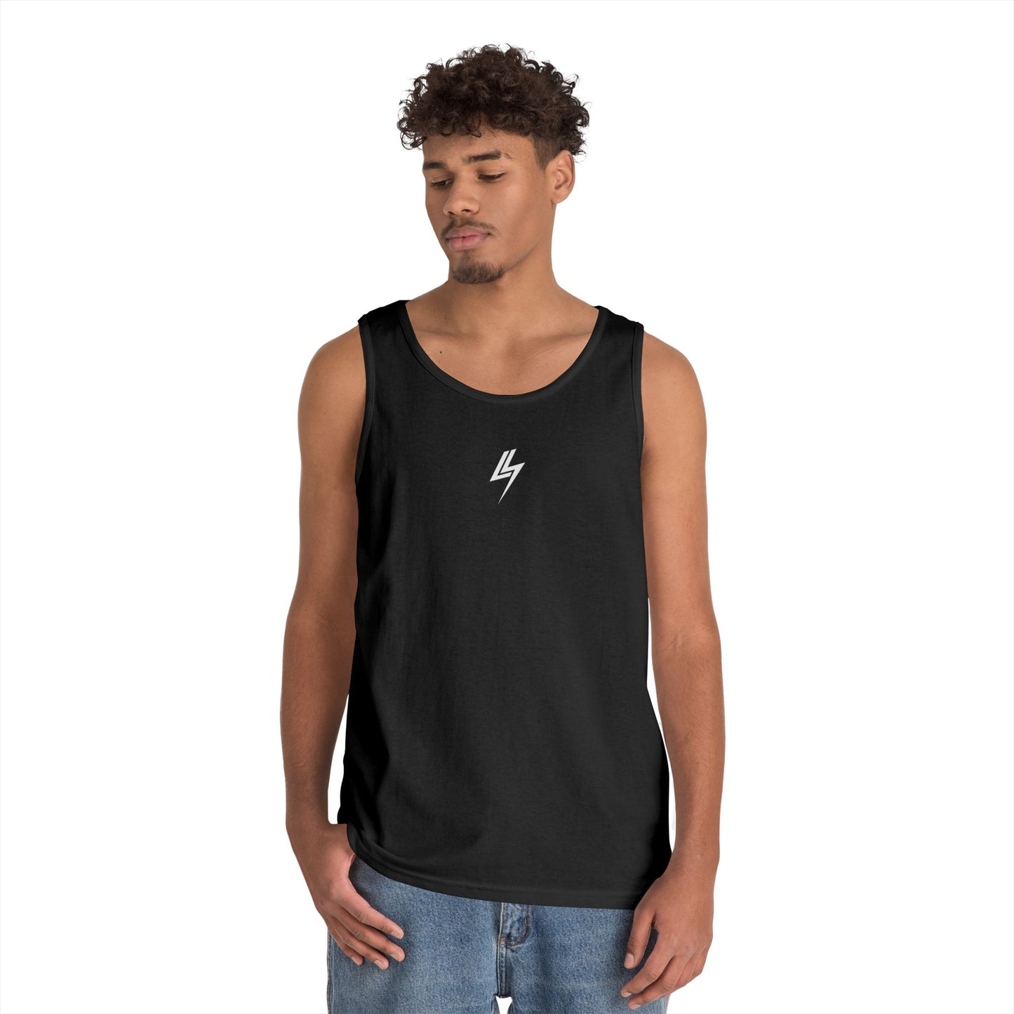 Minimal Lightning Bolt Tank Top — Black Graphic Muscle Tee