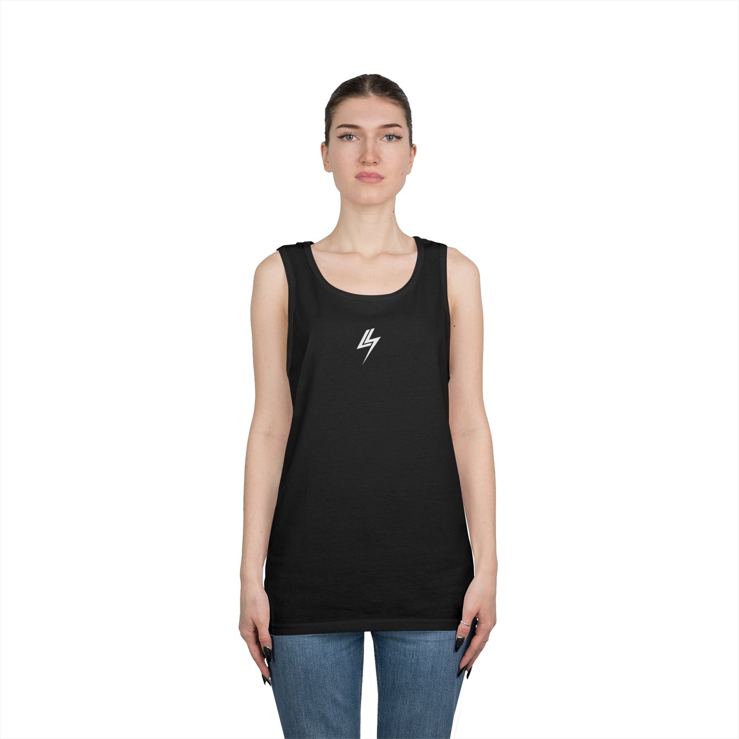 Minimal Lightning Bolt Tank Top — Black Graphic Muscle Tee